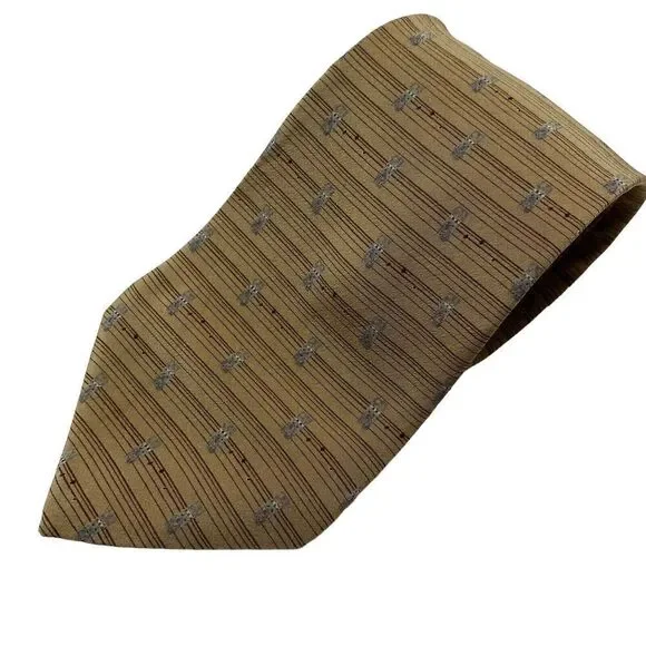 Bill Blass Tie Men's Necktie Silk Light Brown Gray Stripe Classic Office