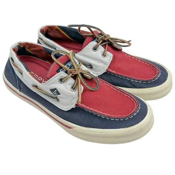 Sperry Boat Shoes Mens 8 Red White Blue Canvas Preppy Nautical Coastal Americana