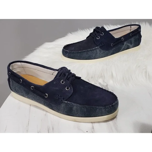 NEW Size 42 US 9 Stefano Bonfiglioli Suede Leather Loafer Boat Shoes Blue Denim