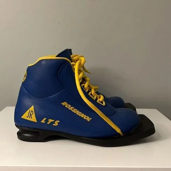 Rossignol Kids' Blue Yellow LTS JR Nordic 75mm Cross Country Ski Boots Size 8.5