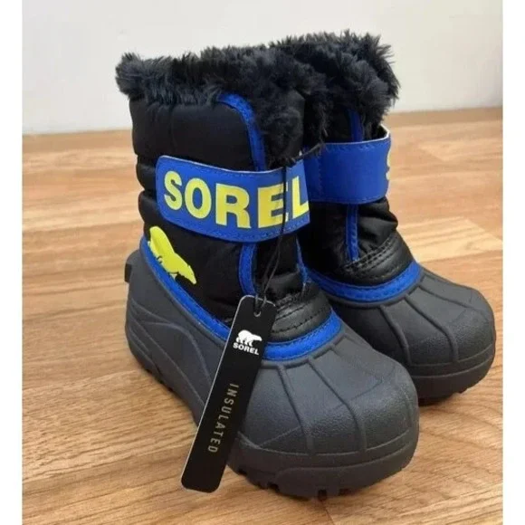 Sorel Childrens Snow Commander Winter Boots Little Kids Size‎ 10 Black/Blue NEW
