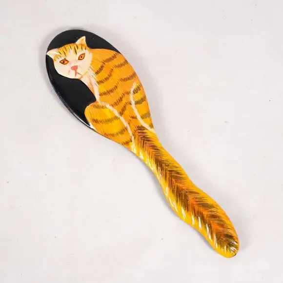 Hand Painted Kitty Cat Beauty Hand Mirror Feline Kitten Art Decor Decoration