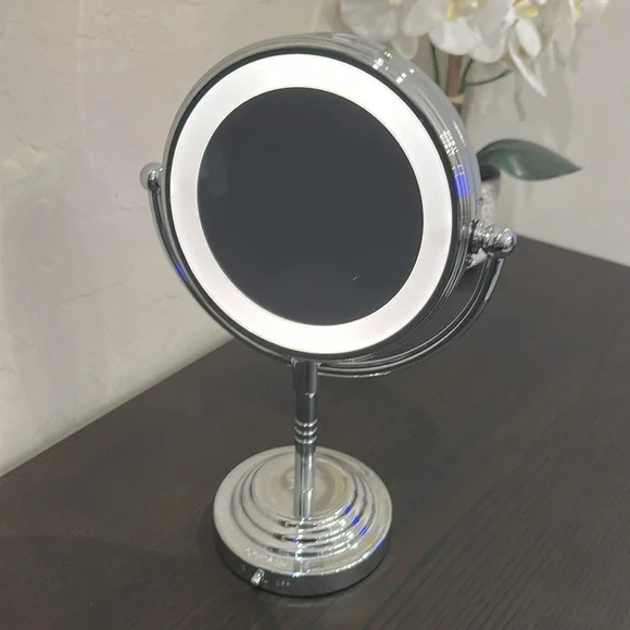 Small Silver Double-sided Lighted Vanity Mirror