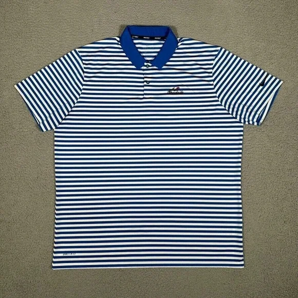Nike Shirt‎ Mens XL Blue Striped Golf Polo Performance Stretch Dri-Fit Casual