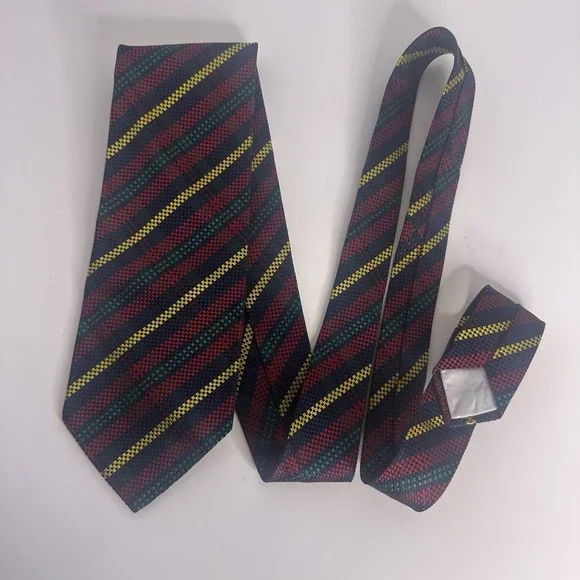 Daniel Hechter Italian Navy Red‎ Burgundy Striped Navy Yellow Silk Neck Tie