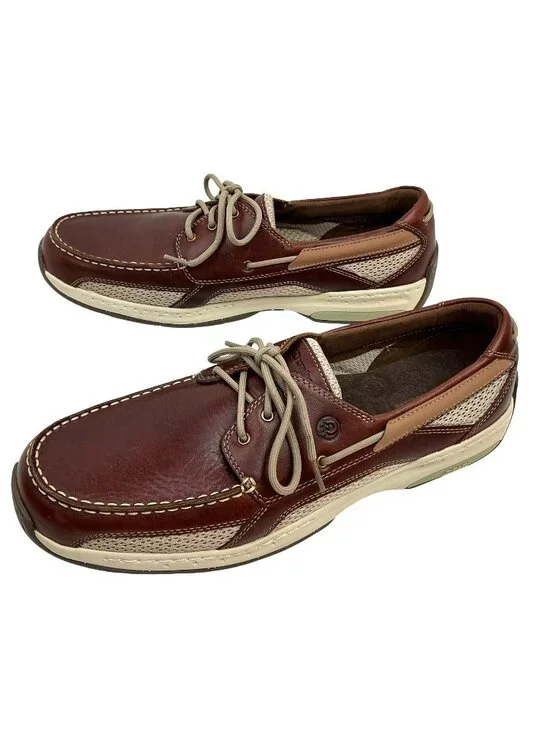 Dunham Captain Leather Mesh Lace Boat Shoes Mens 14 Brown Tan Casual Comfort