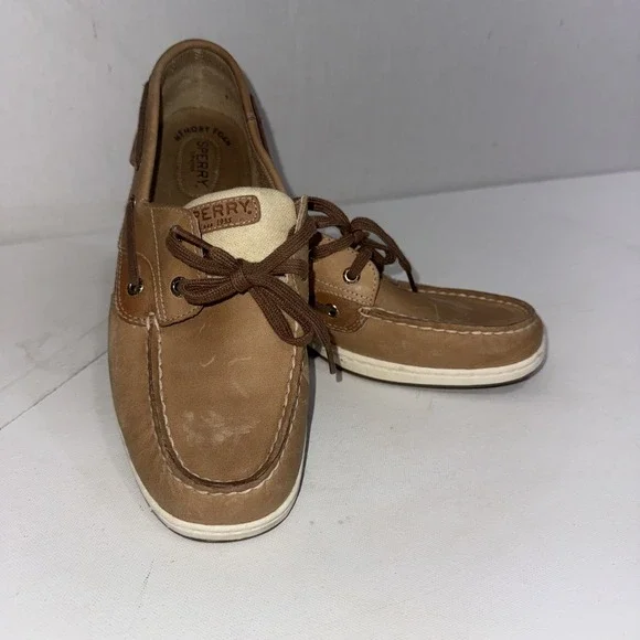 Sperry Bluefish Boat Shoes Linen Tan Old Money Classic Loafers Women's Size 10