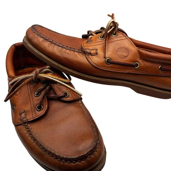 Vintage Timberland‎ USA Men's 3-Eye Lug Boat Shoes Vibram Sole Leather 9.5M