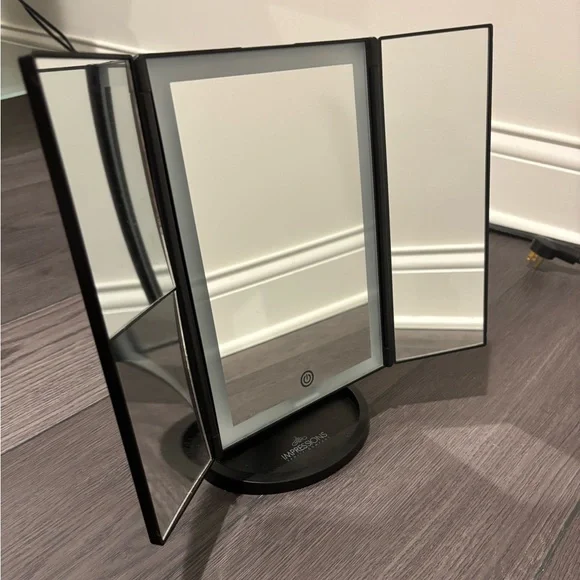Impressions Black Tri-Fold Vanity Mirror