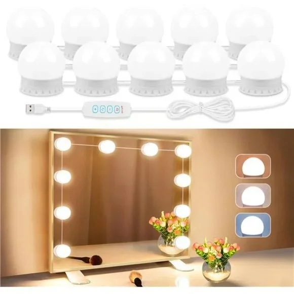 LED Vanity Lights for Mirror, Vanity Lights Stick on with 10 Dimmable Bulbs
