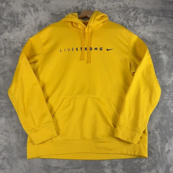 Nike Livestrong Therma-FIT Hoodie Mens XL Yellow Pullover Sweatshirt Fleece