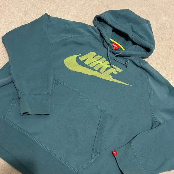 Nike Hoodie Mens XL Teal Green Big Logo Pullover Sweatshirt Y2K red tag VTG