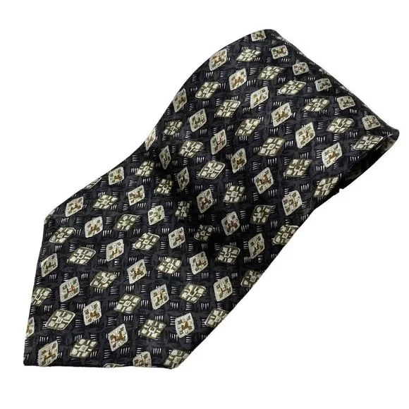 Geoffrey Beene Tie Men's Necktie Silk Black Ivory Green Brown Office Classic