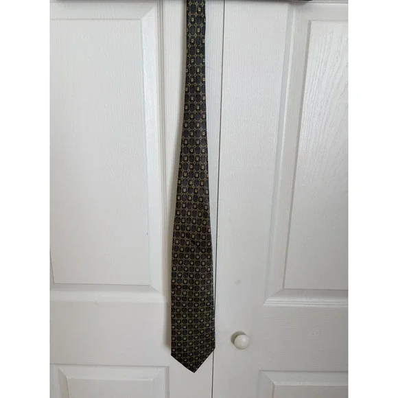 Alexander Lloyd Menswear Silk Tie Geometric Gold Purple Black Extra Long XL