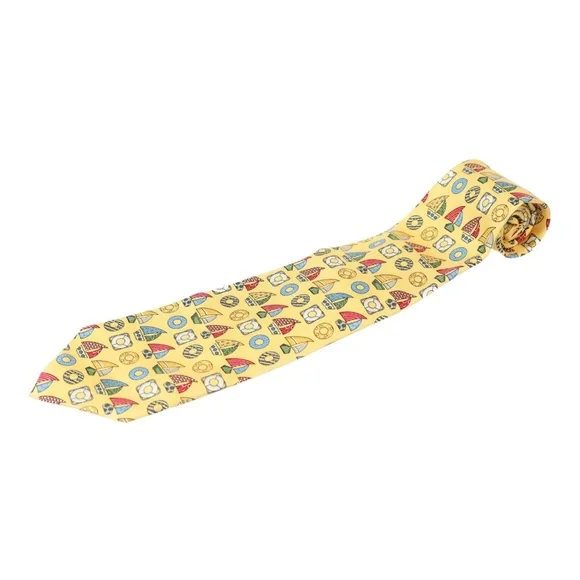 Olly Gan Silk Necktie Mens One Size Yellow Excellent Nautical Sailboat Italy