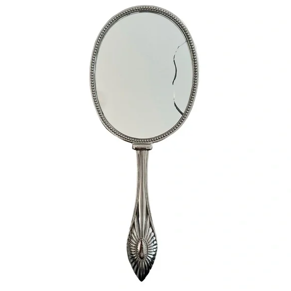 ARGENTO SC Hand Held Silver Plated Vanity Mirror 9” Enamel Swarovski Crystals