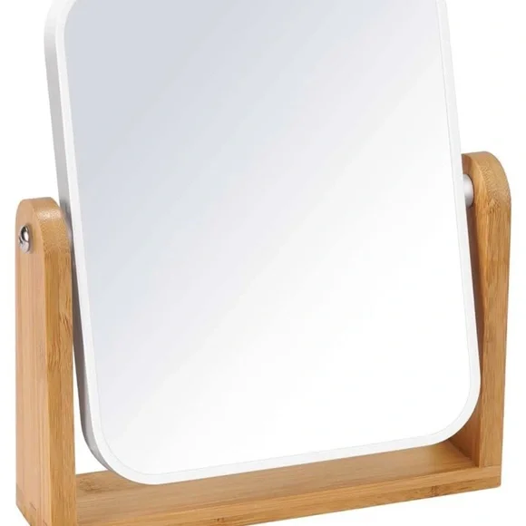 White and Brown Vanity Mirror with Pivoting Frame