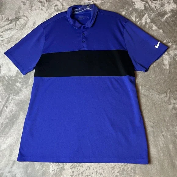 Nike Golf Polo Shirt Mens Golfing Athletic Black Blue Sport Activewear