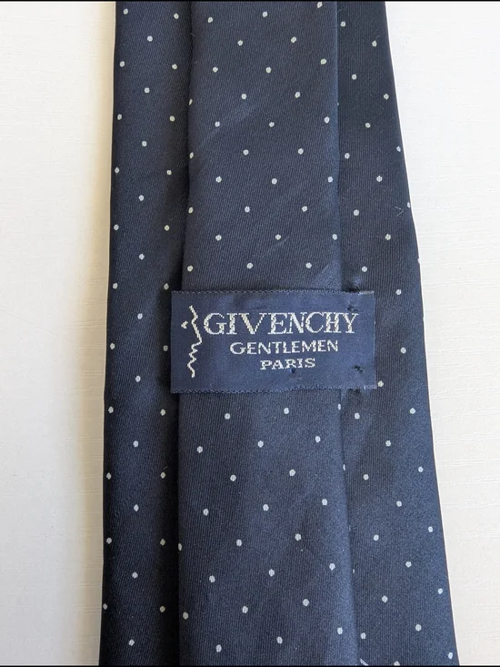 Givenchy Gentlemen Paris Navy Polka Dot Silk Tie