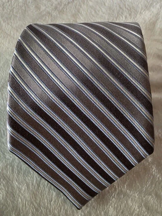 Club Room Gray Blue & Silver Striped Tie with Silver Accents