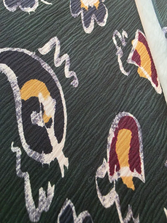 Mens Nordstrom Green Tie with Yellow and Burgundy Floral Motif Necktie