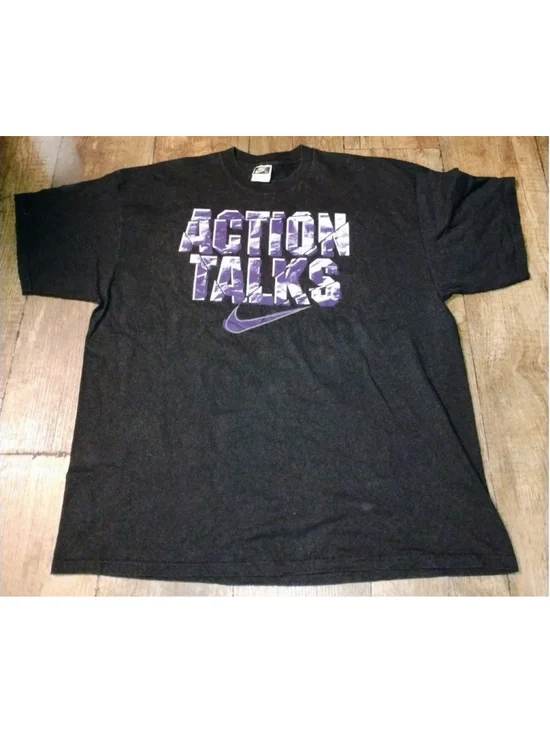 Nike Action Talks Trash Walks Vintage T-Shirt 2XL Black/Purple Made in USA