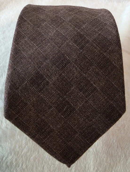 Classic Brown Checkered Cotton Tie - Mens Necktie