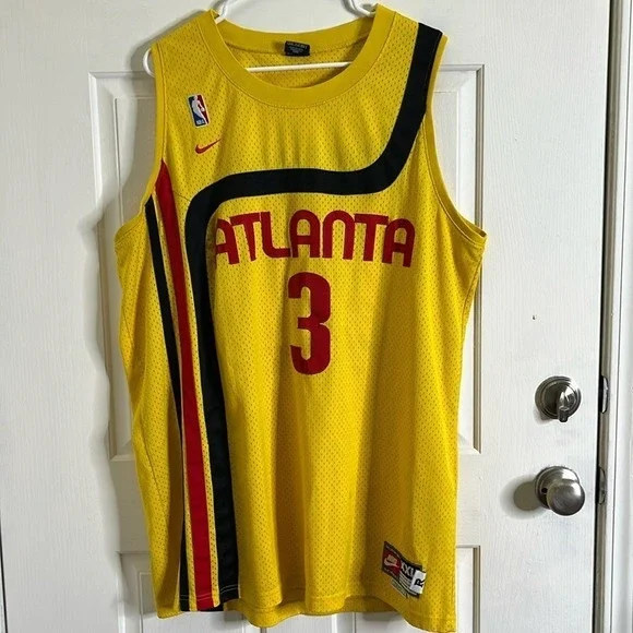 Vintage Nike NBA Atlanta Hawks Yellow #3 Shareef Rahim Jersey Adult XXL‎
