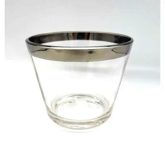 Vintage MCM Mid Century Dorothy Thorpe Silver Band Glass Ice Bucket