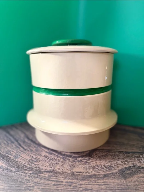 Vintage Retro Cream & Green Vinyl Ice Bucket MCM Barware - read