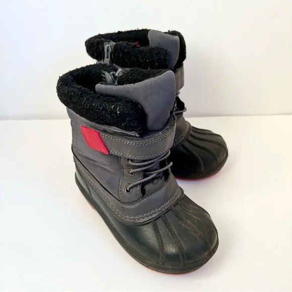 Cat & jack winter snow boots size 10 black gray red