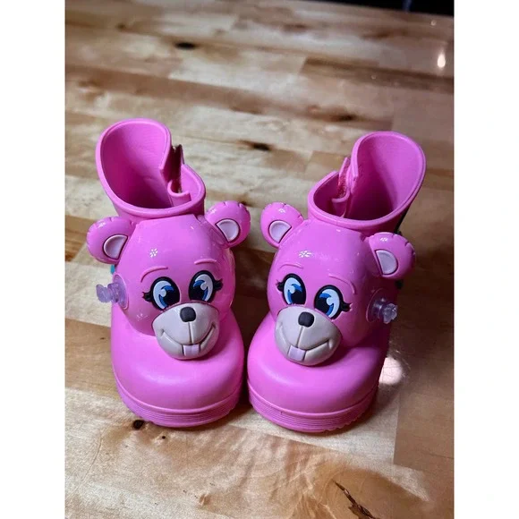 Mini Melissa Jeremy Scott Rain Boots Kids 6/7 Pink Excellent Bear Collaboration