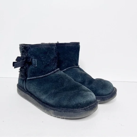 UGG Koolaburra Black Single Bow Shearling Winter Snow Boots Size 3 Little Girls