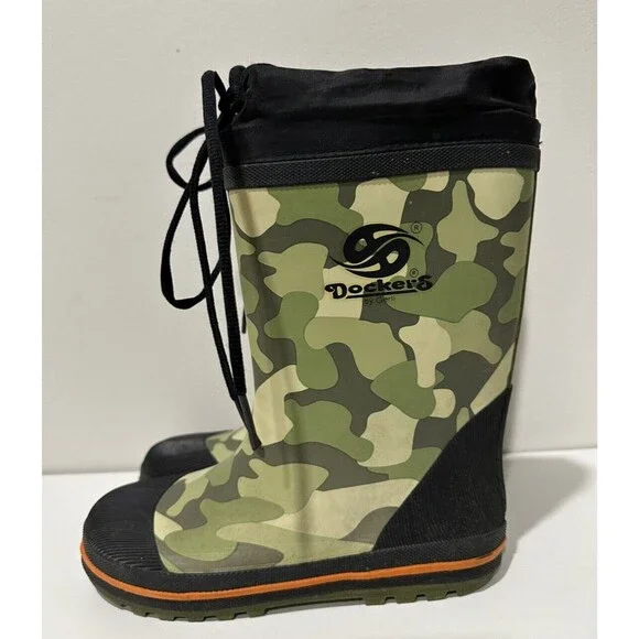 Dockers By Gerli boy size 13 camouflage lace up green and black rain boots