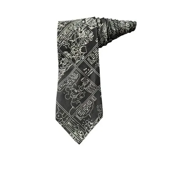 Disney Balancine Tie Works Mickey Mouse Comic Strip Black White Necktie Silk