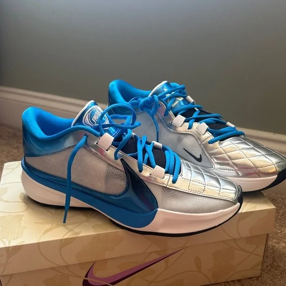 Nike Zoom Freak Metallic Silver and Vibrant Blue Sneakers