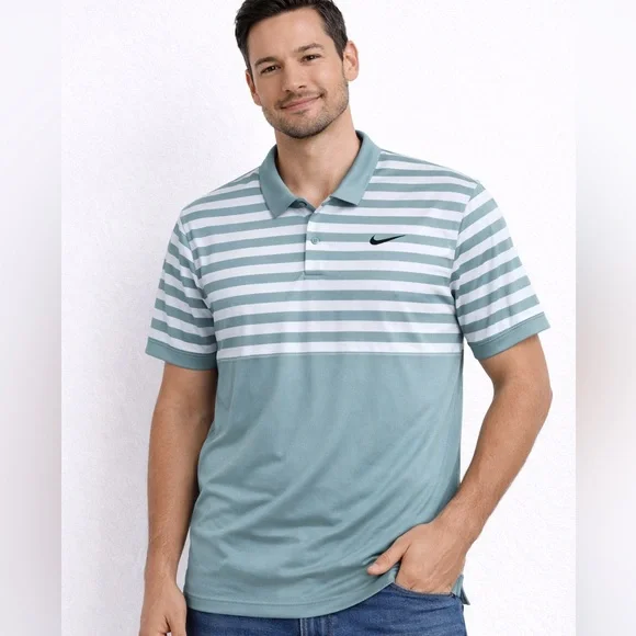Nike Dri-FIT Mens Golf Polo Shirt Green/teal White Striped Size Large FZ7446-395