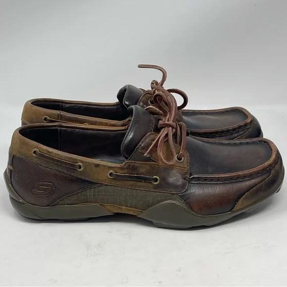 Skechers Boat Deck Shoes Mens 8 Brown Leather Casual 2 Eye Driving Moc Toe
