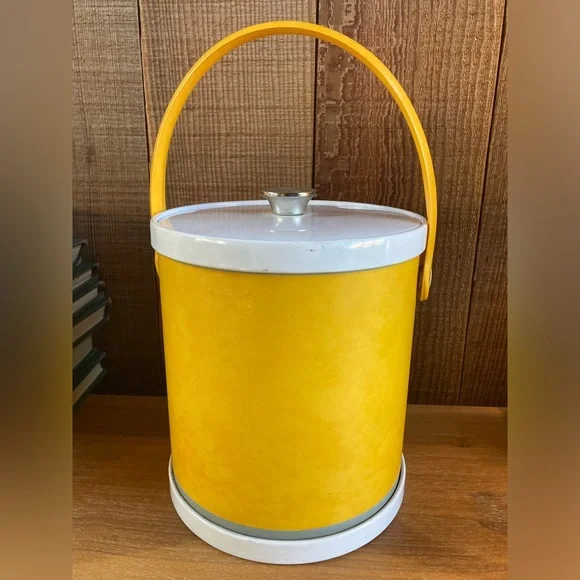 Vintage Cheerful Yellow Metal Ice Bucket - Cocktail Bar Decor Picnic Party