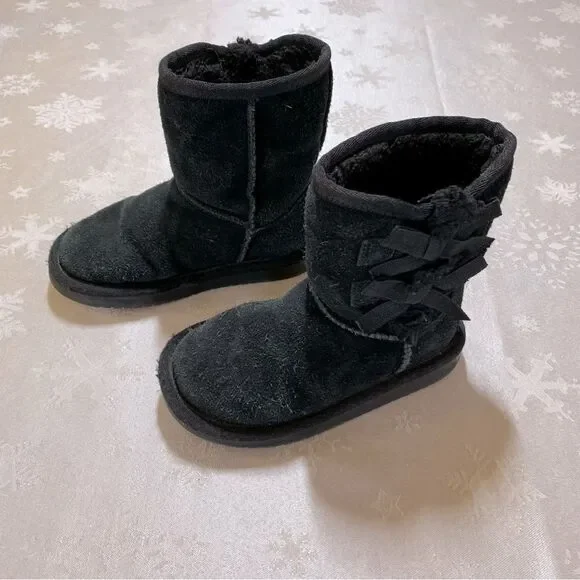 Koolaburra by Ugg Boots Black Bow Girls Toddler Sz 4 Gorgeous