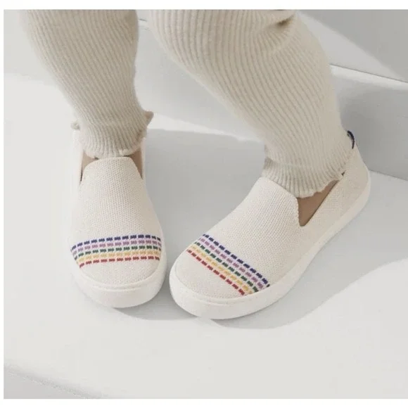 Rothy's Size EU 33 / US K2 The Kid White Rainbow Knit Slip On Sneaker Shoes