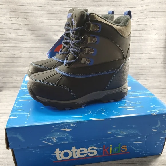 Totes Black Gray‎ Blue Winter Snow Boots Size 12 Ricky