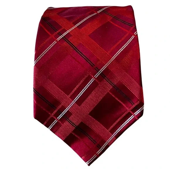 Donald J Trump Signature Collection Mens Neck Tie Red 100% Silk Luxury Gold Bar