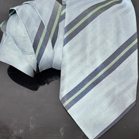 Fendi Silk Tie Necktie Neckwear Gray Silver Green Designer Striped Luxury