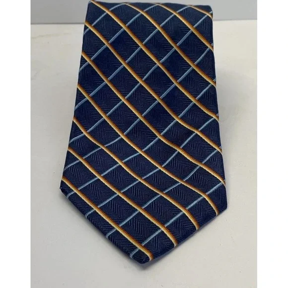 Jos.A.‎ Bank 100% Silk Plaid Pattern Made In Italy Tie. Blue Yellow Red