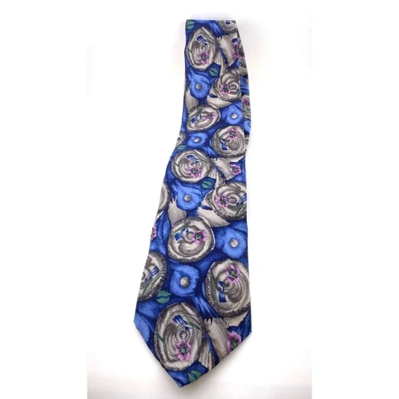 Vintage J. Garcia Neck Tie 100% Silk Abstract Blue Retro Snail Garden Collection