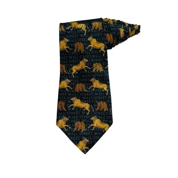 Steve Harris Wall Street Bull Bear Stockbroker Novelty Necktie Vintage Polyester