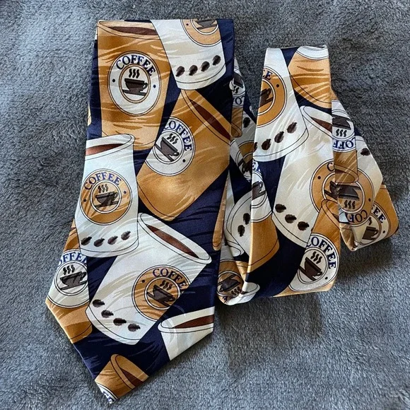 Keith Daniels Coffee Cup Silk Tie Mens Novelty Drink Pattern classic‎ Necktie