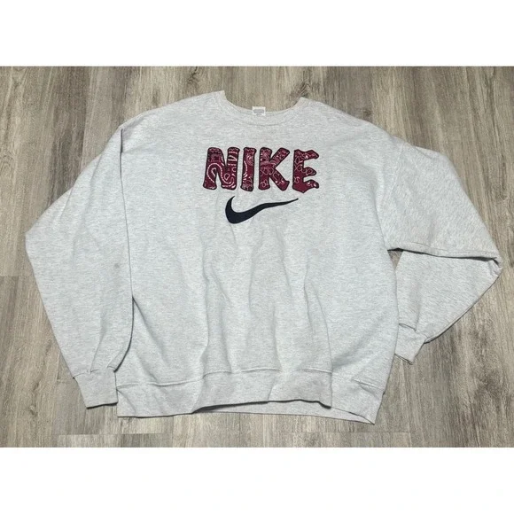 Nike Hanes EcoSmart‎ Sweatshirt XL Gray Bandana Logo Pullover Top