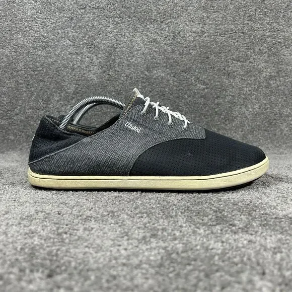 OluKai Nohea Moku Mens Size 10.5 Gray Black No Tie Boat Beach Slip On Shoes Used